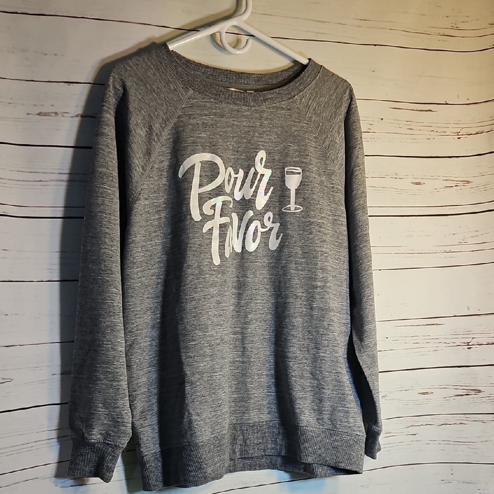 Wildfox  Gray Crew Neck Sweatshirt Wine Lover Pullover Comfy Graphic Top,S‎